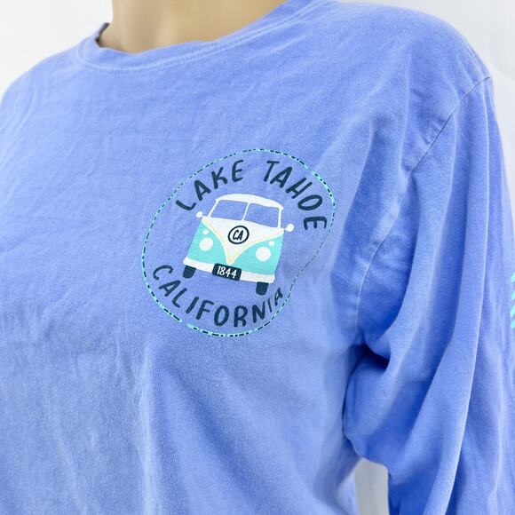 Blue 84 SMALL Blue Lake Tahoe California Long Sleeve Crop Tee Shirt T-Shirt - Picture 3 of 14